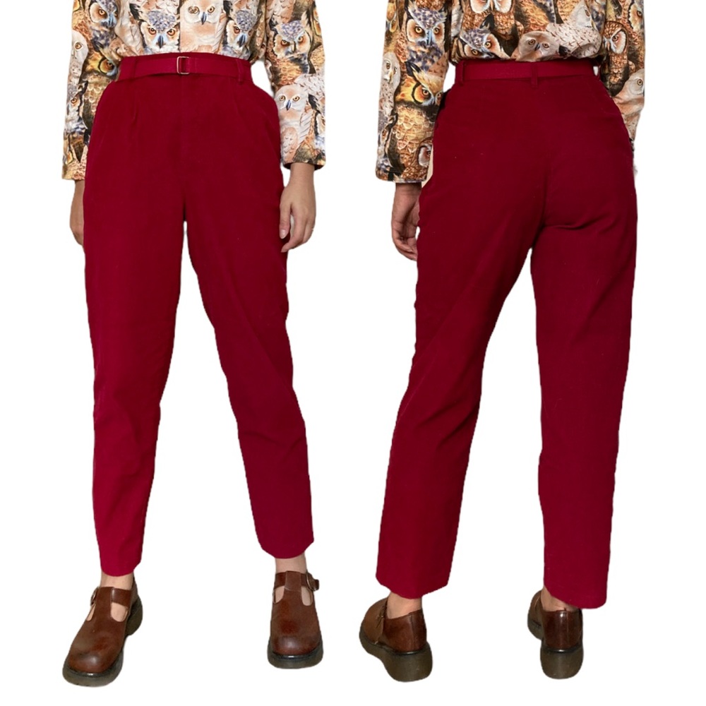 Vintage Chic Corduroy Trouser Pants in Red